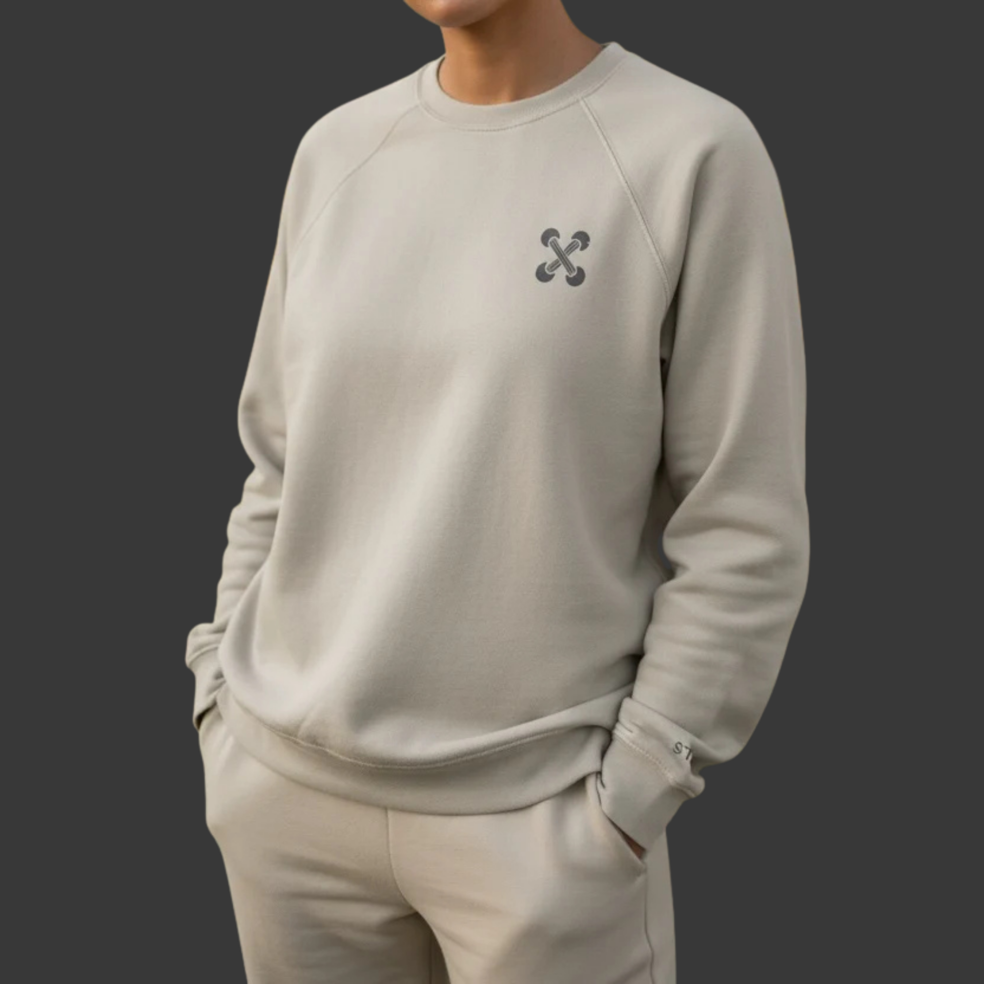 Boston Button Factory Crewneck Sweatshirt in Sand - Front 