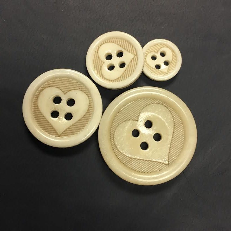 Boston Button Factory "Have a Heart" Bone Buttons - Set